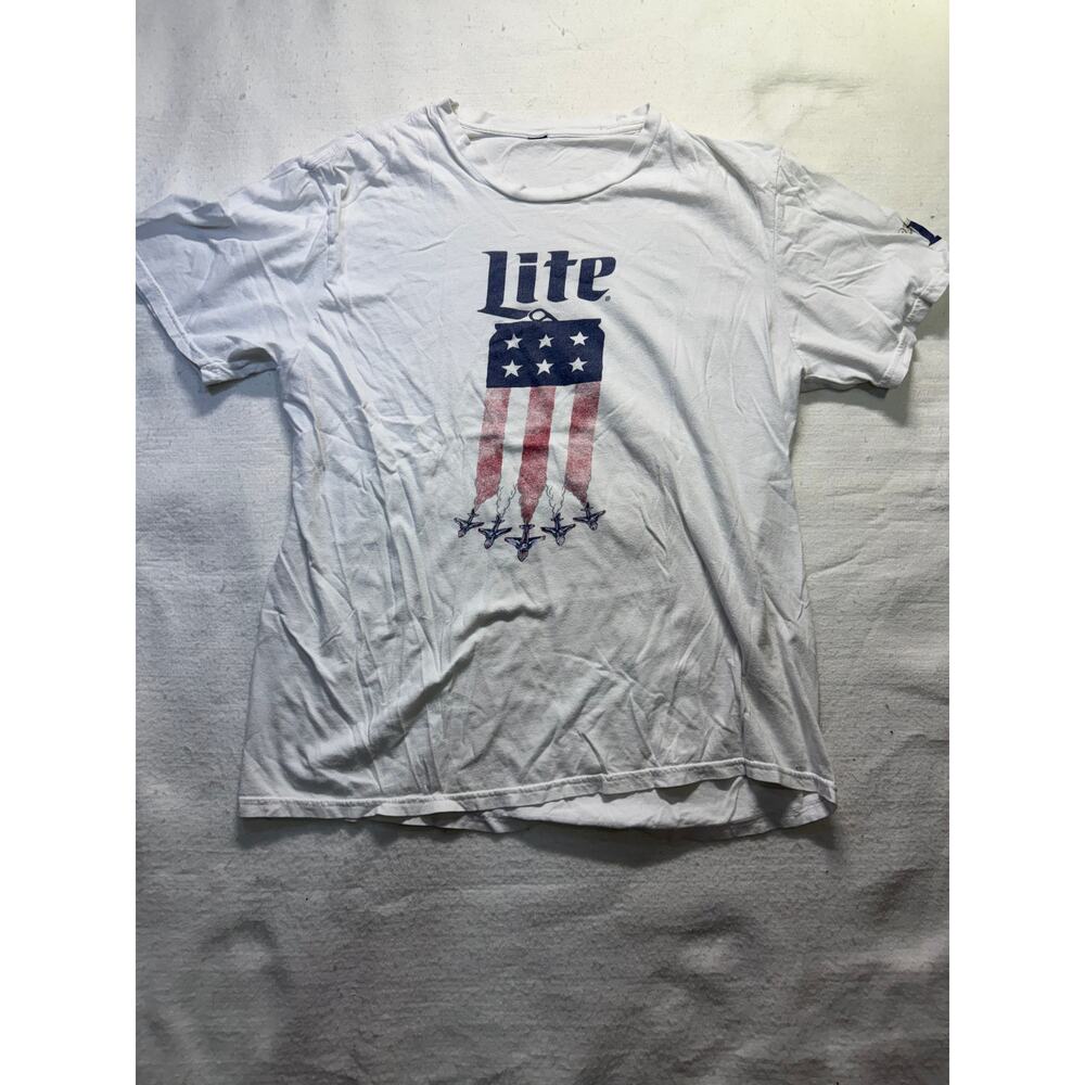 Miller Lite Patriotic American Flag & Fighter Jets Graphic T-Shirt